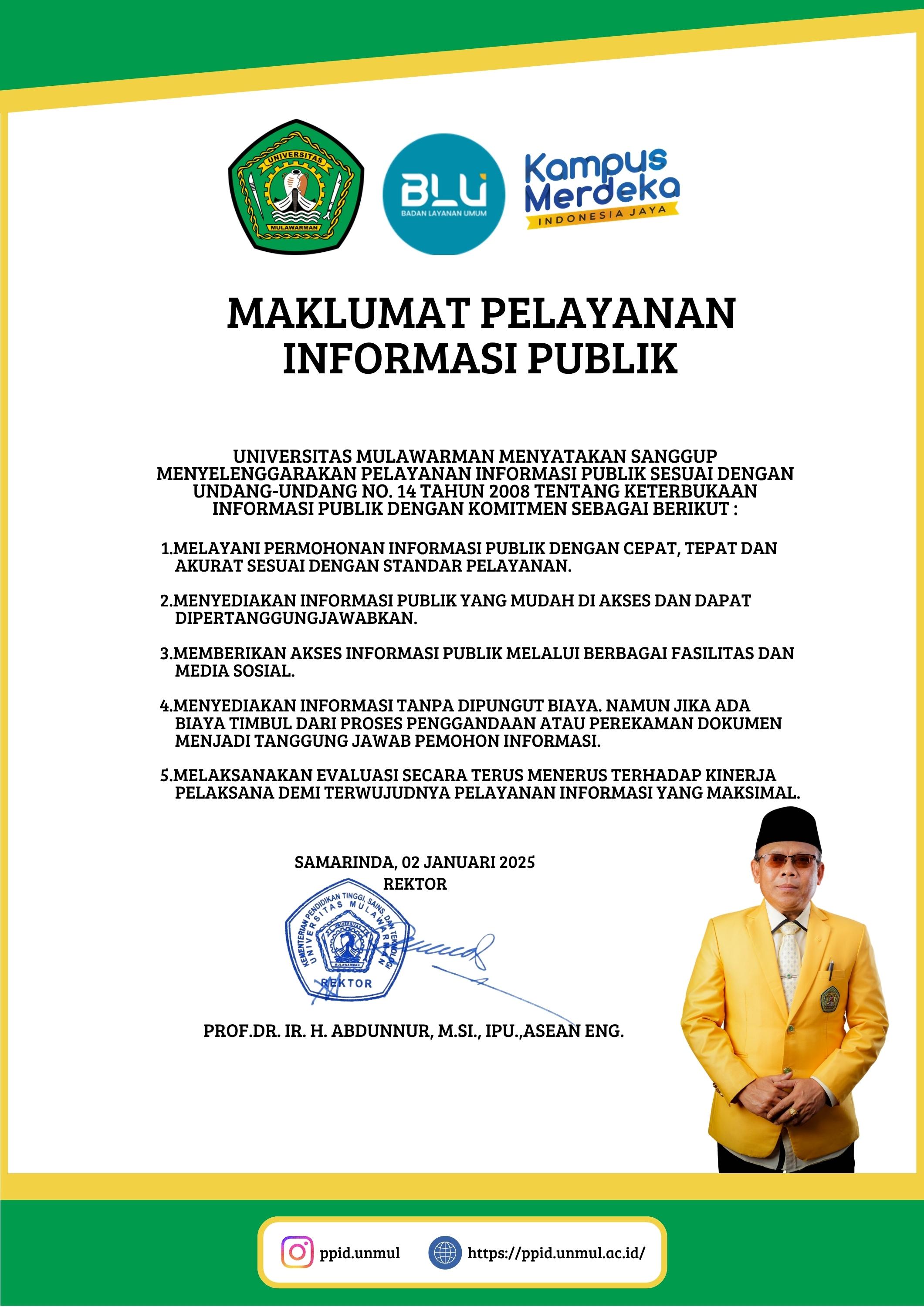 Maklumat Pelayanan PPID Universitas Mulawarman