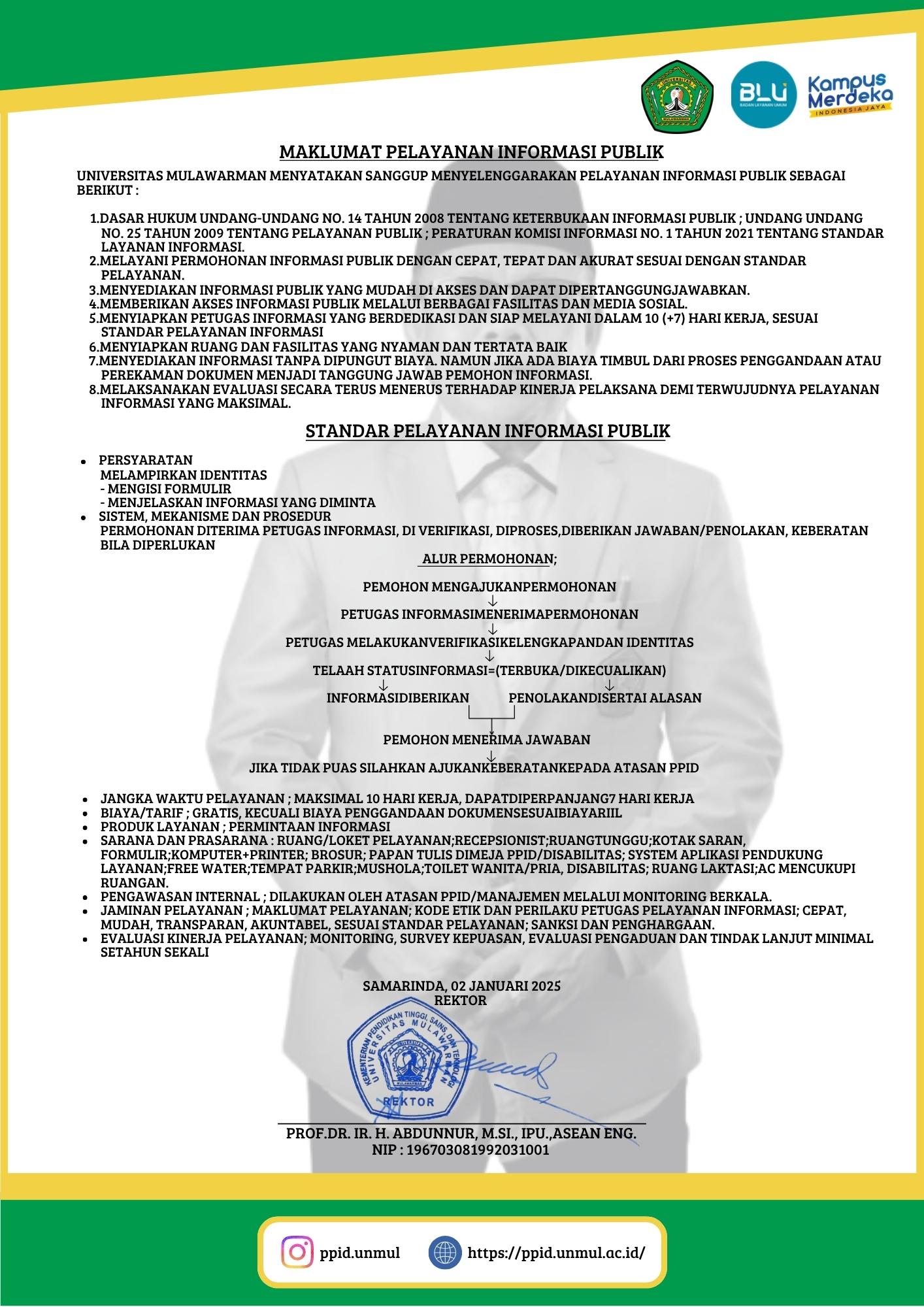 Maklumat Pelayanan PPID Universitas Mulawarman