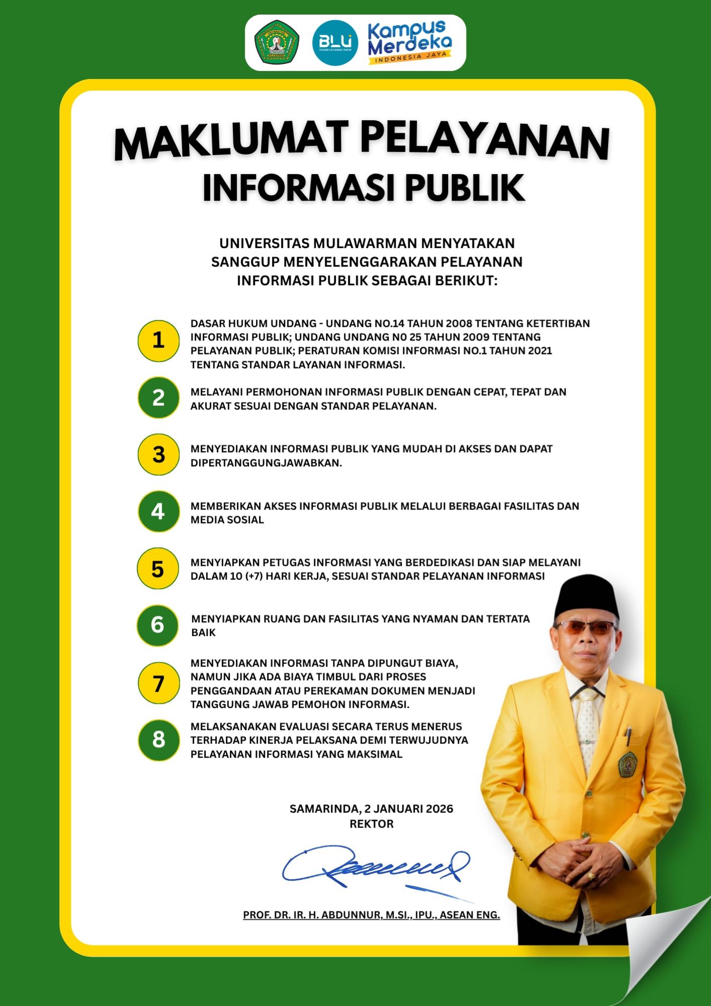 Maklumat Pelayanan PPID Universitas Mulawarman