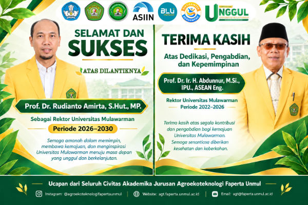 Jurusan Agroekoteknologi Faperta Unmul Sampaikan Ucapan Selamat atas Pelantikan Rektor Universitas Mulawarman Periode 2026–2030